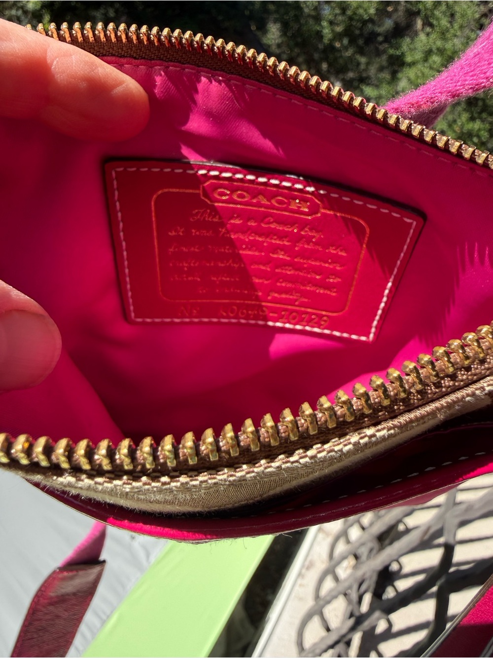 Coach Crossbody Bag #10129 khaki Tan bright Pink - Signature - Stripe Swingpack - Picture 12 of 16